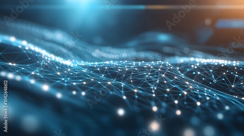 A high-tech background with a digital mesh network design in silver and blue gradients, suited for a cybersecurity application's user interface