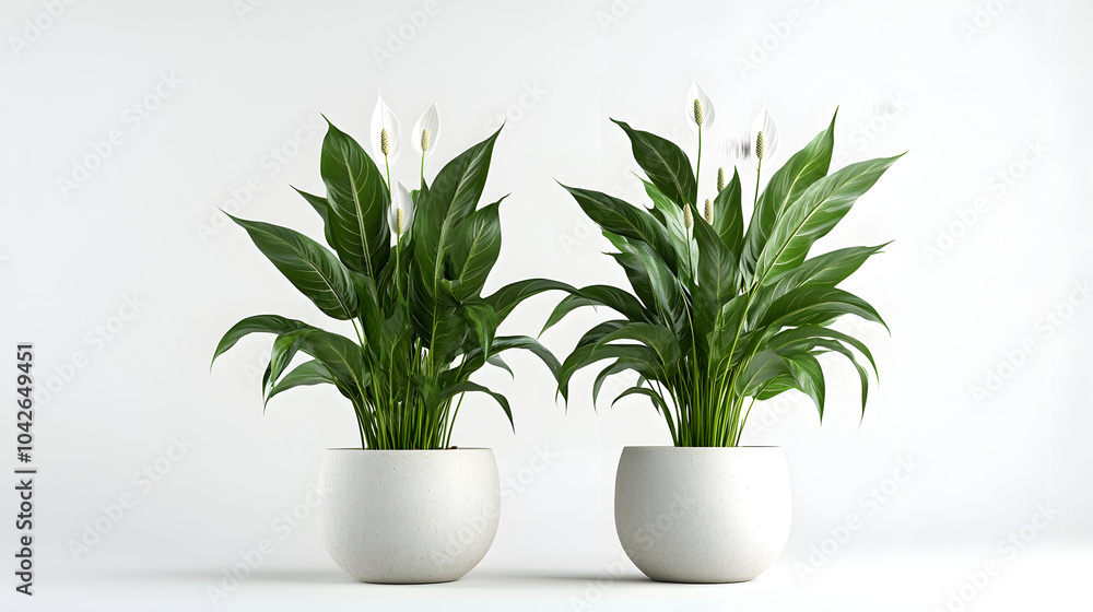 Large indoor peace lilies in minimalist planters Large indoor peace lilies in minimalist planters