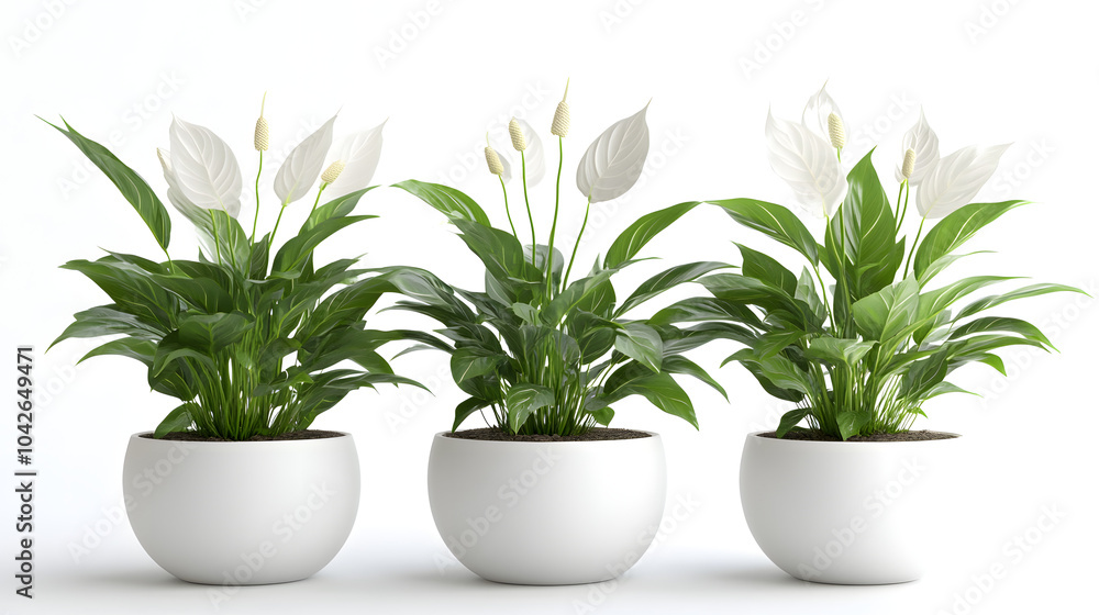 Fototapeta premium Large indoor peace lilies in minimalist planters