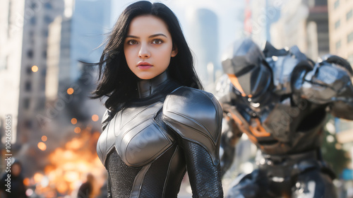 Cyber Heroine in the Futuristic City