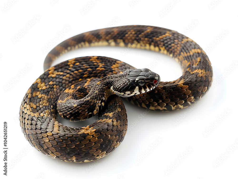 Naklejka premium common adder snake coiled up with black and brown pattern