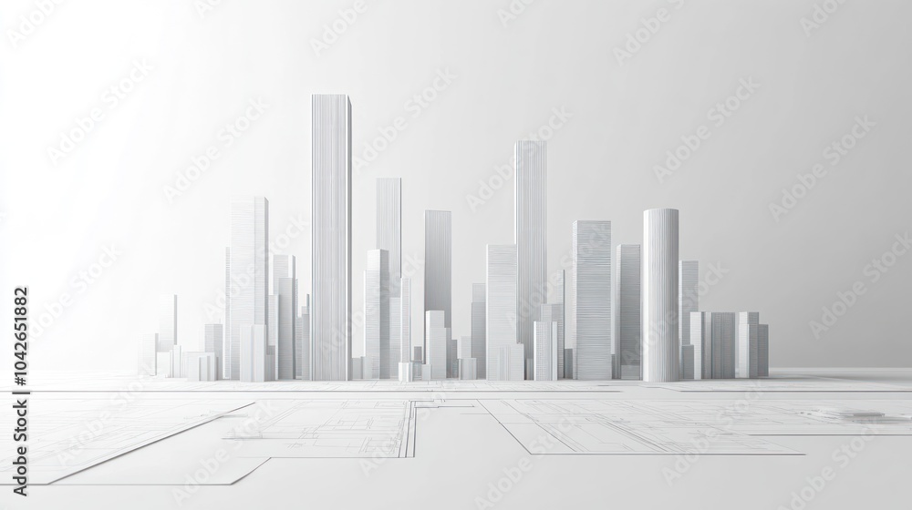 A minimalist cityscape model showcasing modern architecture in a clean, white environment. A minimalist cityscape model showcasing modern architecture in a clean, white environment.
