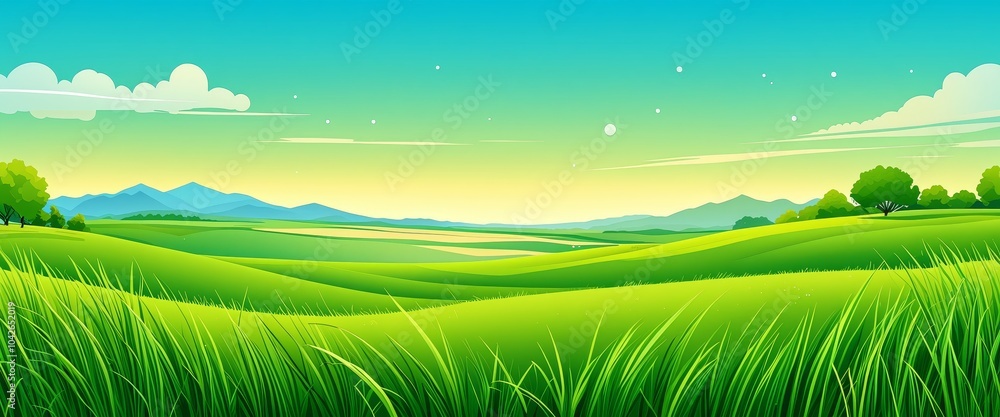 Natural Panoramic Landscape with Grass in Abstract Style Natural Panoramic Landscape with Grass in Abstract Style