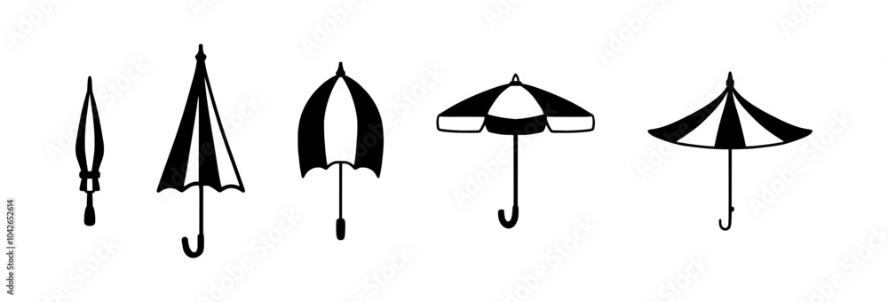 Hand-Drawn Doodle Umbrella Icon Set for Rainy Day, Weather, and Outdoor Protection Designs Hand-Drawn Doodle Umbrella Icon Set for Rainy Day, Weather, and Outdoor Protection Designs