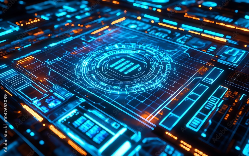 A vibrant, futuristic circuit board with glowing blue and orange elements, symbolizing advanced technology and digital innovation. A vibrant, futuristic circuit board with glowing blue and orange elements, symbolizing advanced technology and digital innovation.