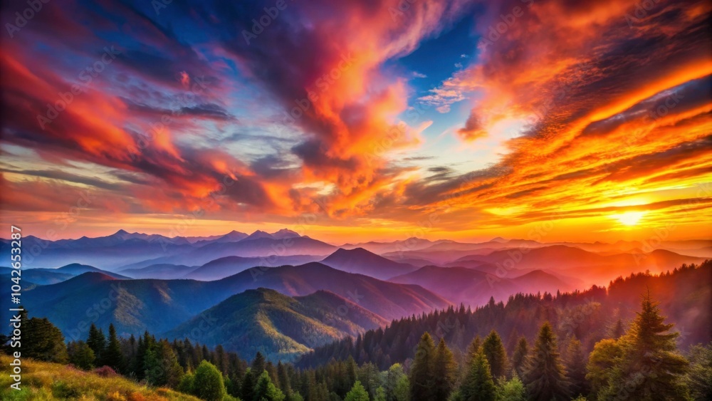 Obraz premium Beautiful sunset over the mountains, with vibrant colors painting the sky, sunset, mountains, nature, landscape, dusk