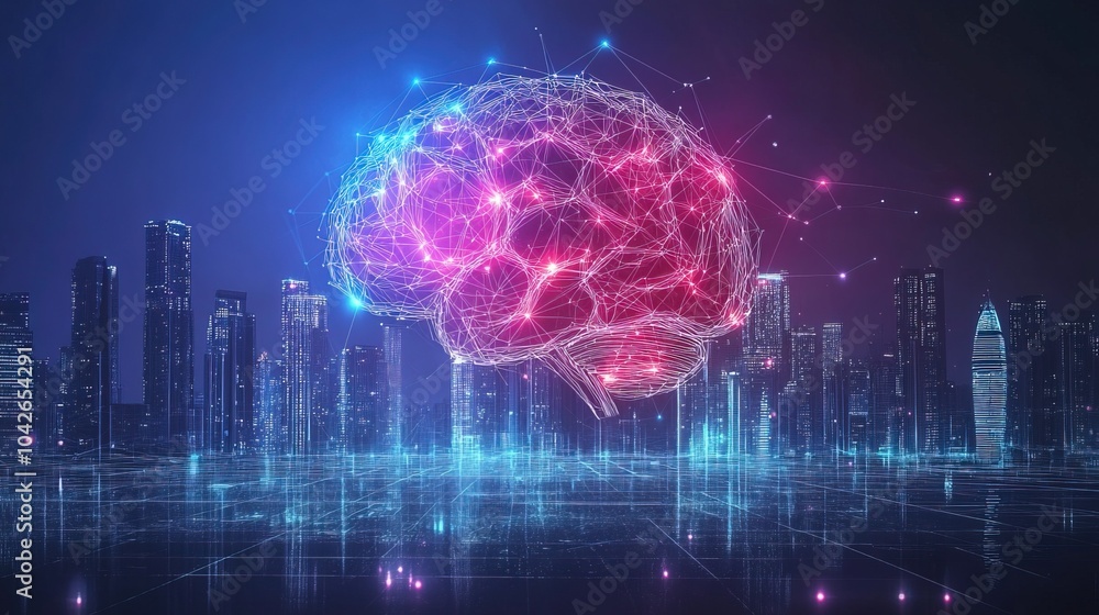 Smart city and abstract dot point connect brain Smart city and abstract dot point connect brain