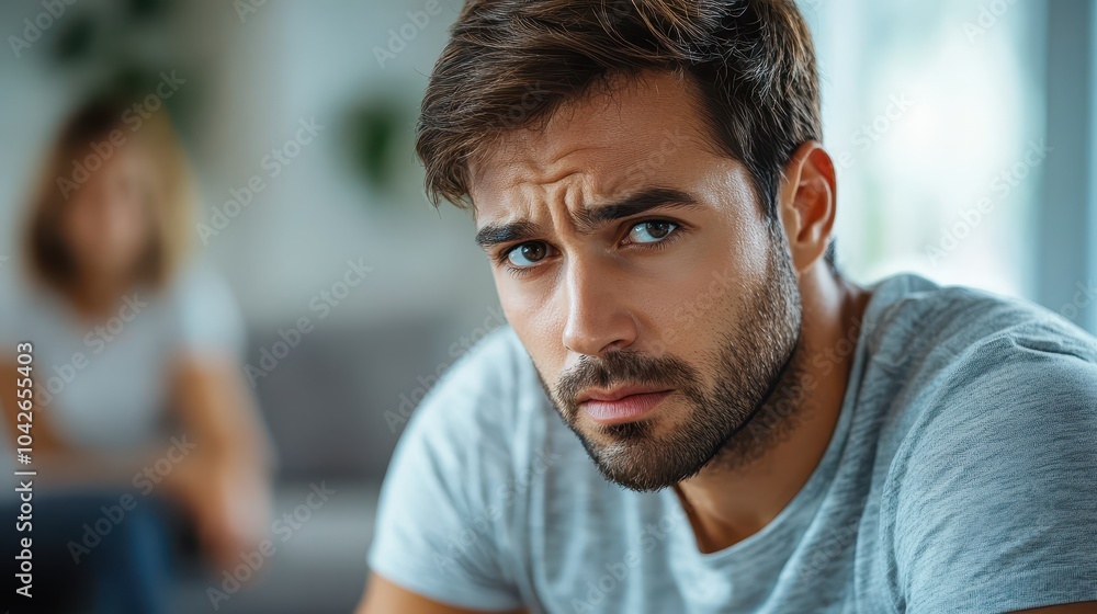 Obraz premium Intense Emotions Captured A Thoughtful Man Reflects on His Relationship While Facing Challenges