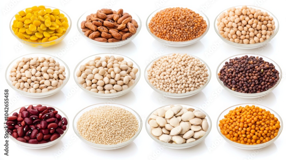 Fototapeta premium Variety of Grains and Legumes on a Clean White Plate