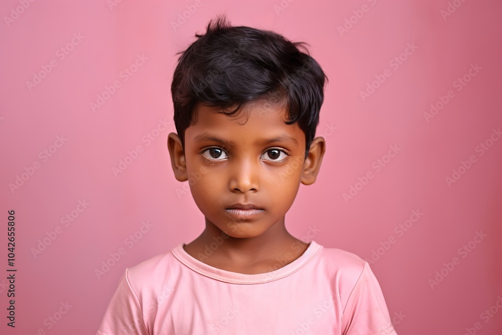 Portrait of a young indian little boy looking at camera against pink background Portrait of a young indian little boy looking at camera against pink background