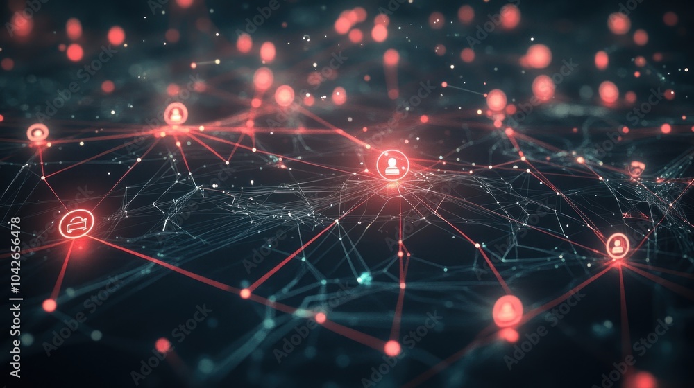 Obraz premium A digital network visualizing connections and interactions in a technology-focused environment.