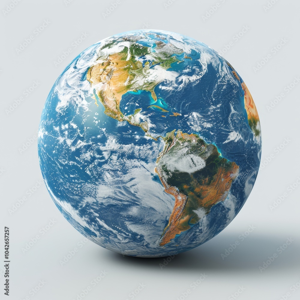 Realistic 3D Rendering of Earth with Clouds and Landmasses Realistic 3D Rendering of Earth with Clouds and Landmasses