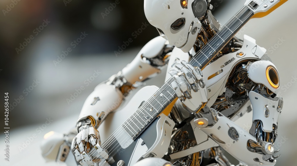 Fototapeta premium An android musician model, lifelike figure with musical instruments and artistic expression, Innovative style