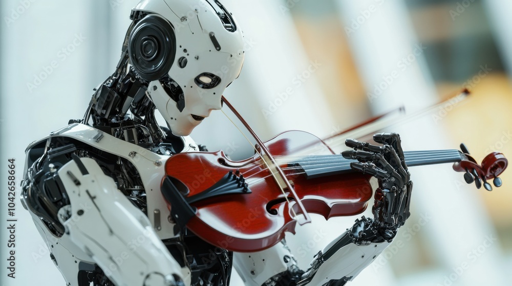 Fototapeta premium An android musician prototype, lifelike figure with musical instruments and artistic expression, Innovative style