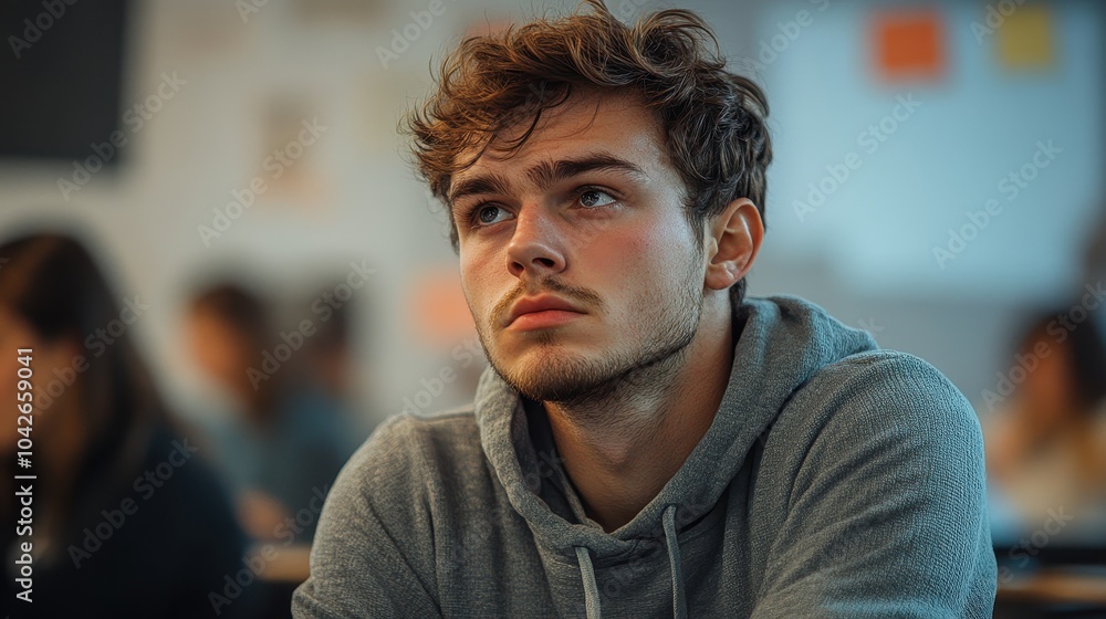 Obraz premium Contemplative Student in Classroom Setting Reflecting on Learning and Growth in Education Environment