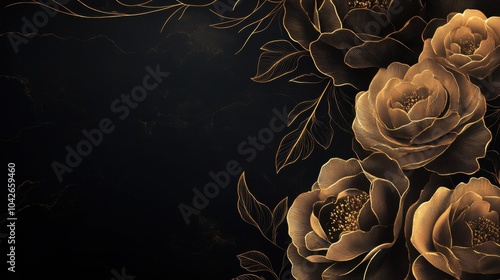 Elegant Gold Roses on Black Background
