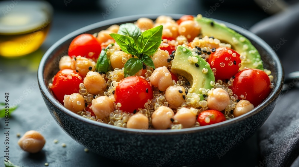 Quinoa Salad with Chickpeas, Tomatoes, Avocado, and Basil Quinoa Salad with Chickpeas, Tomatoes, Avocado, and Basil
