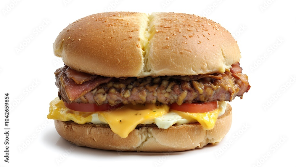 Juicy cheeseburger with bacon on sesame seed bun Juicy cheeseburger with bacon on sesame seed bun