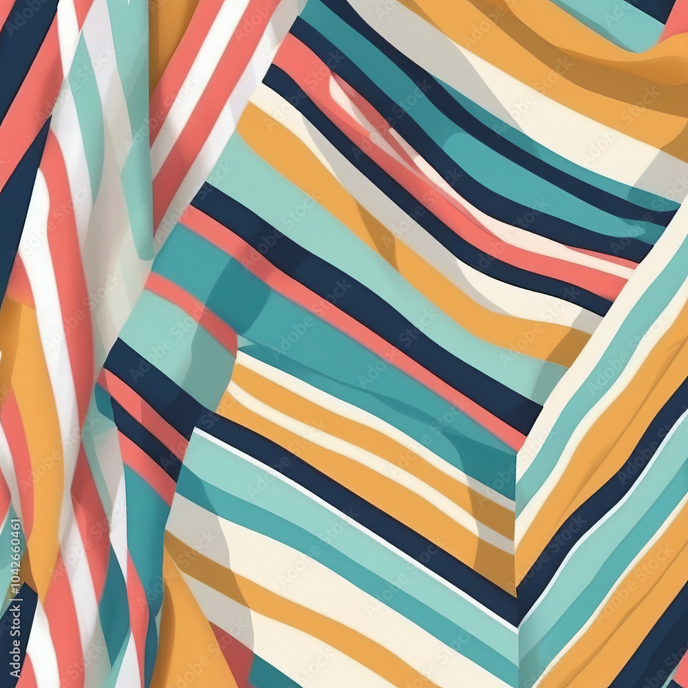 Obraz premium Vibrant and colorful striped fabric featuring mix of teal, orange, and cream hues, creating lively and dynamic pattern perfect for various design projects