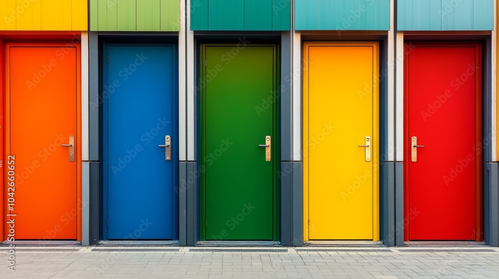 custom made wallpaper toronto digitalAn array of colorful doors in a single row, Representing the opportunities and access provided by embracing diversity, minimalistic style