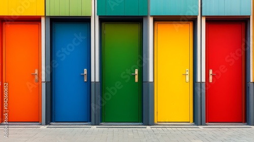 Wallpaper Mural An array of colorful doors in a single row, Representing the opportunities and access provided by embracing diversity, minimalistic style Torontodigital.ca