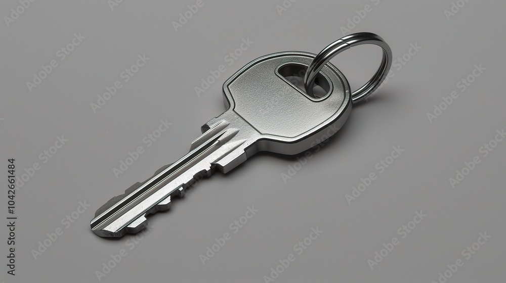 House key isolated on gray background - a symbol of home and security. This image shows a house key standing alone against a muted gray backdrop, evoking a sense of stability and access House key isolated on gray background - a symbol of home and security. This image shows a house key standing alone against a muted gray backdrop, evoking a sense of stability and access