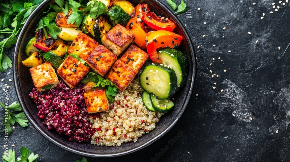 Grilled Tofu with Quinoa, Zucchini, Bell Peppers, and Parsley Grilled Tofu with Quinoa, Zucchini, Bell Peppers, and Parsley
