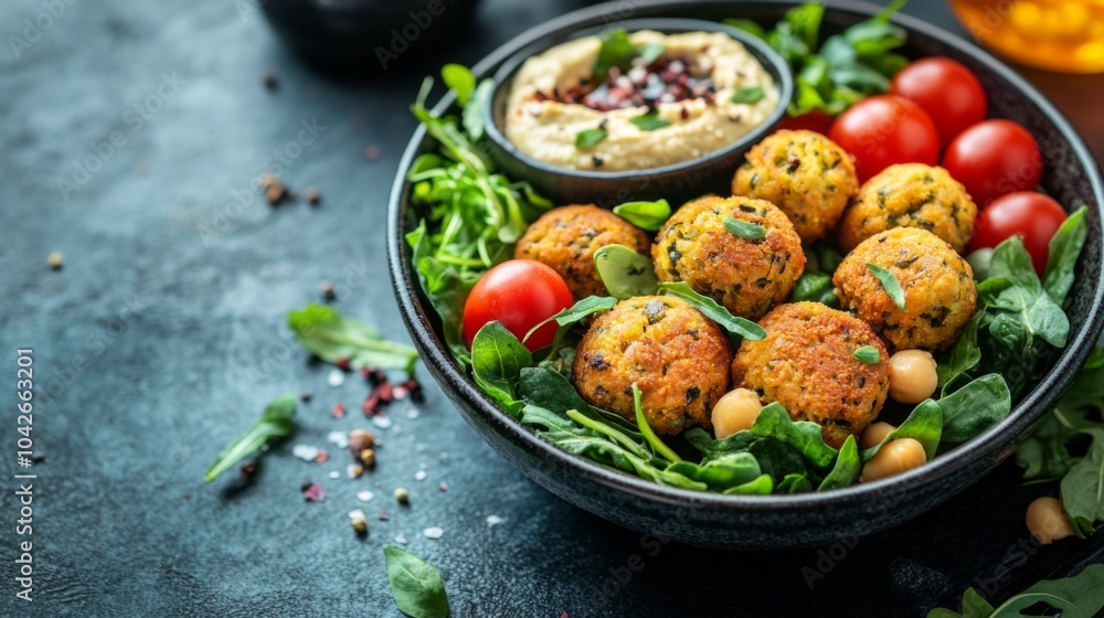 Falafel Salad with Hummus and Cherry Tomatoes Falafel Salad with Hummus and Cherry Tomatoes