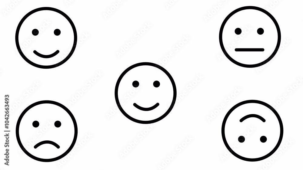 Set of outline emoji animated on white background, smiling emoji face animation, happy emoticon icons.