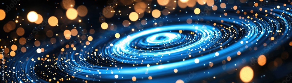 Obraz premium A mesmerizing swirl of blue light and sparkling bokeh, evoking the beauty of distant galaxies and cosmic wonders.