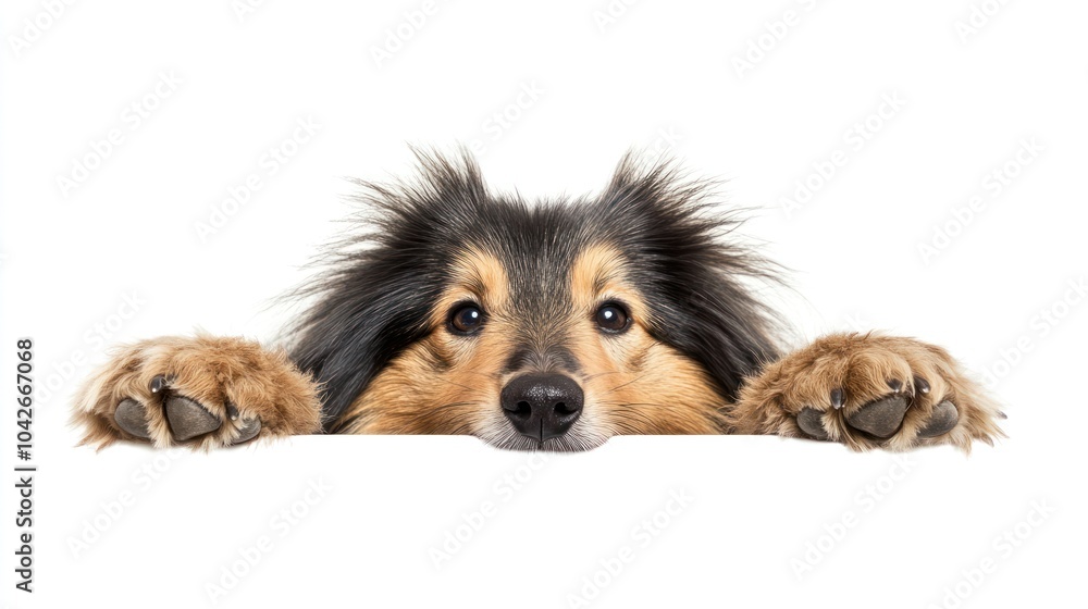 Fototapeta premium A Collie dog peering over a surface with a curious expression.