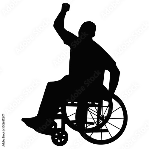 Silhouette of Disabled Wheelchair. Isolated Black Silhouette on White Background