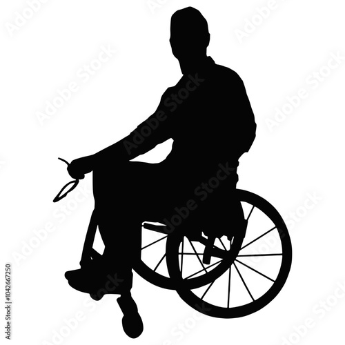 Silhouette of Disabled Wheelchair. Isolated Black Silhouette on White Background