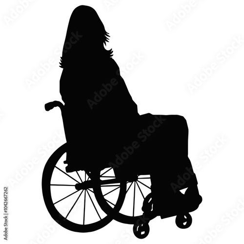 Silhouette of Disabled Wheelchair. Isolated Black Silhouette on White Background