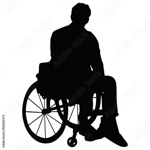 Silhouette of Disabled Wheelchair. Isolated Black Silhouette on White Background