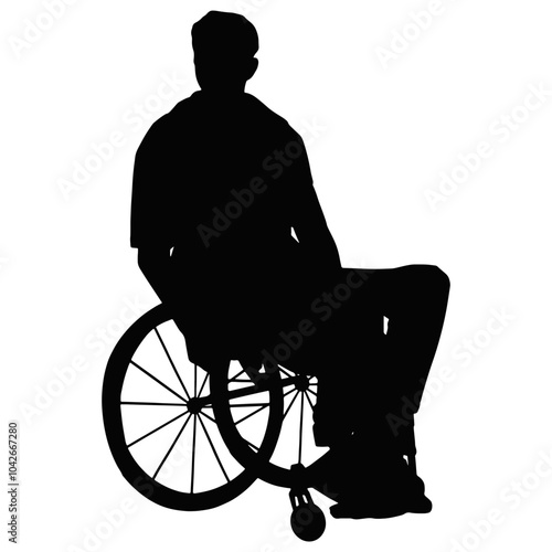Silhouette of Disabled Wheelchair. Isolated Black Silhouette on White Background