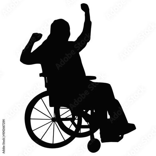 Silhouette of Disabled Wheelchair. Isolated Black Silhouette on White Background