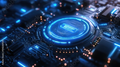 Technology background with blue circles and circuit board