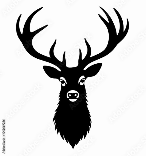Black and White Deer Silhouette with Antlers 
