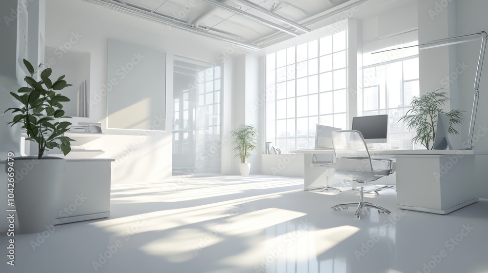 Fototapeta premium A modern, bright office space with minimalistic design and natural light.