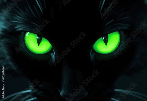Black Cat with Green Eyes 
