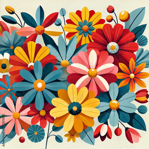 Colorful floral pattern, minimalist style.