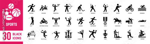 Sports editable stroke outline icons set. Sports, football, volleyball, basketball, baseball, soccer, rugby and golf. Vector illustration