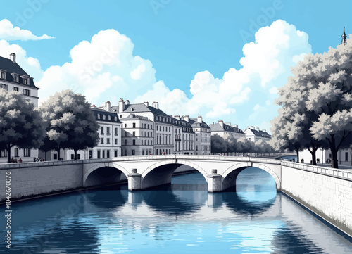 Bridge over a canal in a city  
