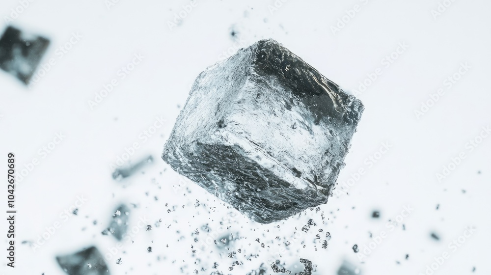 Dramatic Shot of Ice Cube Suspended in Air Dramatic Shot of Ice Cube Suspended in Air