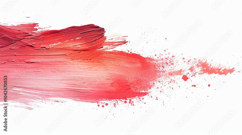 Abstract Red Paint Brush Stroke with Splashes on White Background Abstract Red Paint Brush Stroke with Splashes on White Background