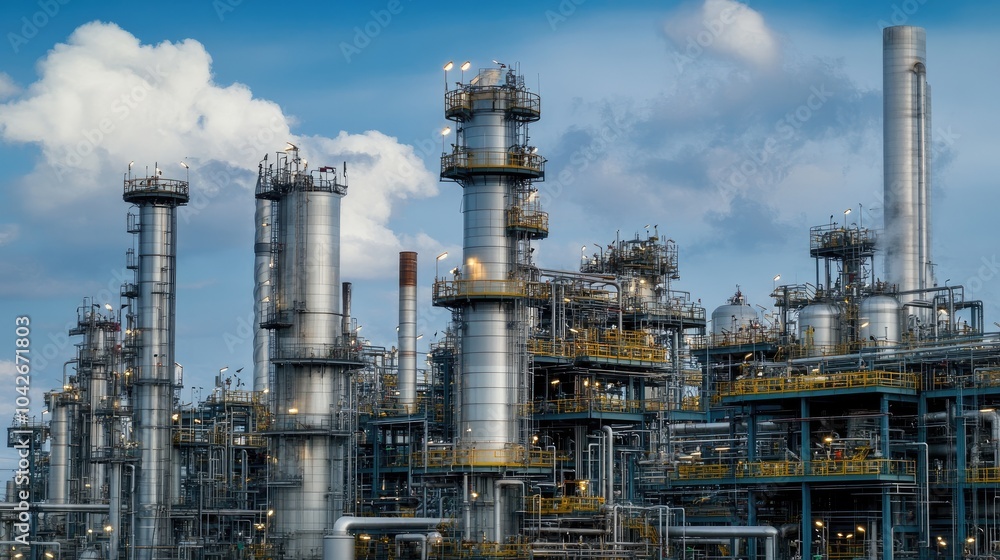 Modern Petrochemical Plant Overview under a Blue Sky Modern Petrochemical Plant Overview under a Blue Sky