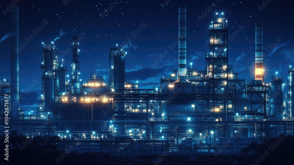 Night View of Illuminated Power Plant Night View of Illuminated Power Plant
