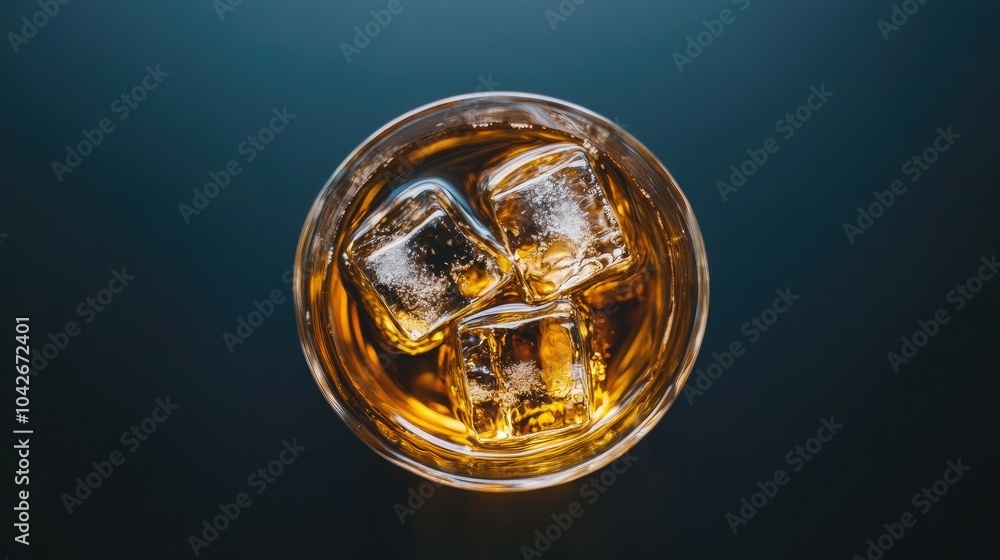 Top Down View of Whiskey Glass with Ice Cubes Top Down View of Whiskey Glass with Ice Cubes