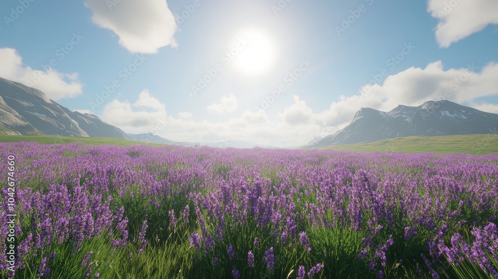 Serene Lavender Field Under Bright Sunlight Serene Lavender Field Under Bright Sunlight